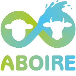 Logo du projet ABOIRE : Profil d'une tête de vache et de mouton dans le symbole infini ou arduino avec le texte a boire dessous